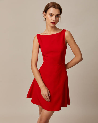 Margaux | Robe Courte Rouge Col Bateau