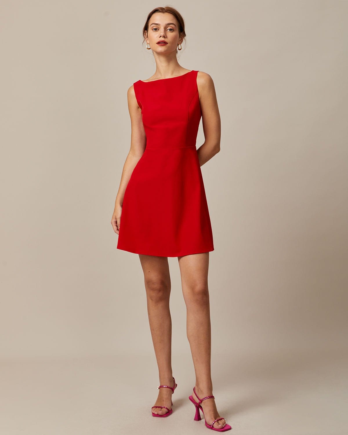 Margaux | Robe Courte Rouge Col Bateau