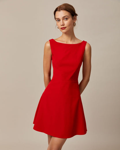 Margaux | Robe Courte Rouge Col Bateau