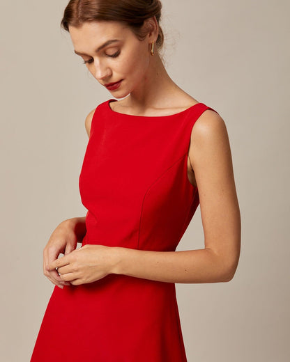 Margaux | Robe Courte Rouge Col Bateau