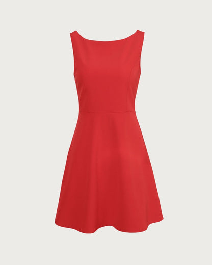 Margaux | Robe Courte Rouge Col Bateau