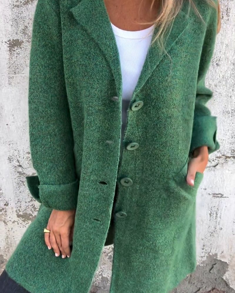 Gilet long boutonné effet manteau en maille douce