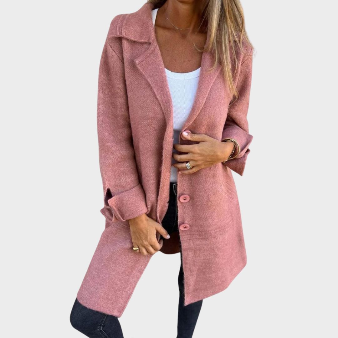 Gilet long boutonné effet manteau en maille douce