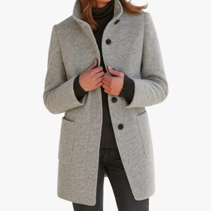 Manteau mi-long femme à col montant boutonné