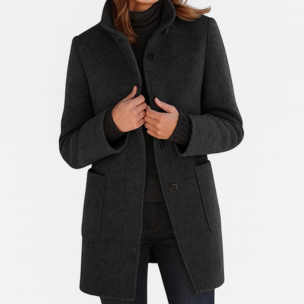 Manteau col montant femme, ligne verticale nette