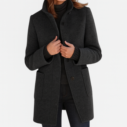 Manteau col montant femme, ligne verticale nette