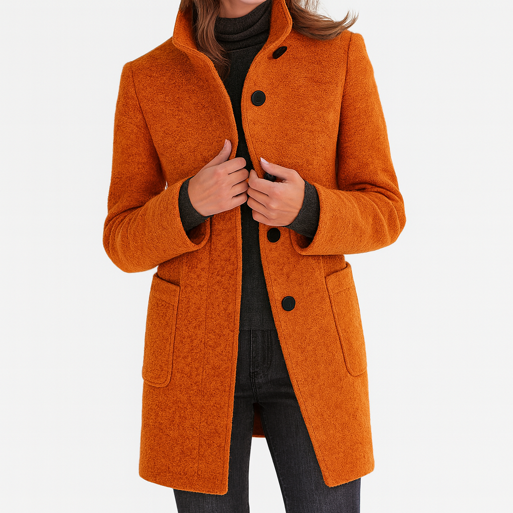 Manteau mi-long femme à col montant boutonné
