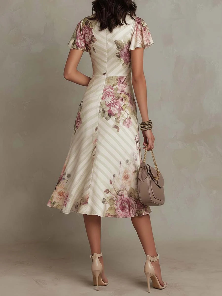 Thomasine | Robe Midi Portefeuille Fleurie Ivoire