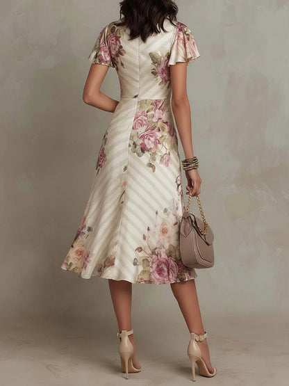 Thomasine | Robe Midi Portefeuille Fleurie Ivoire