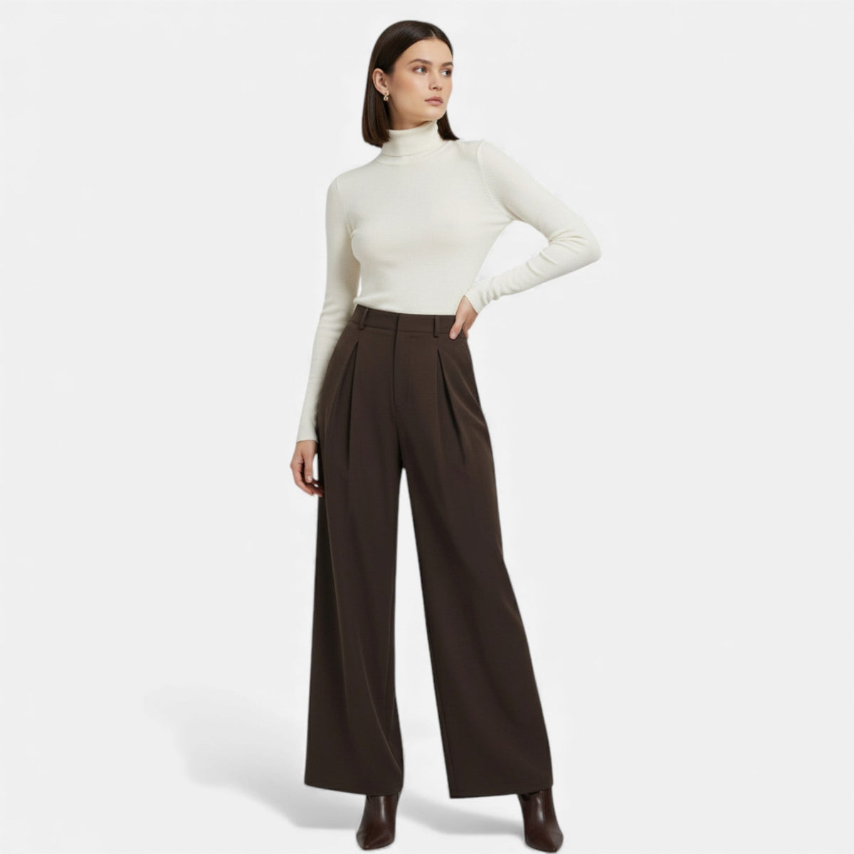 Pantalon femme en jacquard texturé à plis marqués