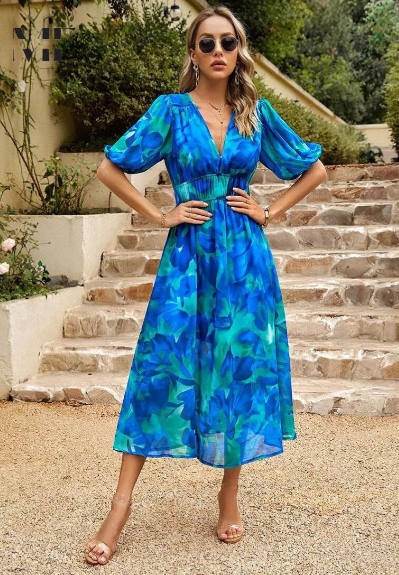 Aurélienne | Robe Midi Fleurie Col V pour Mariage Invitée