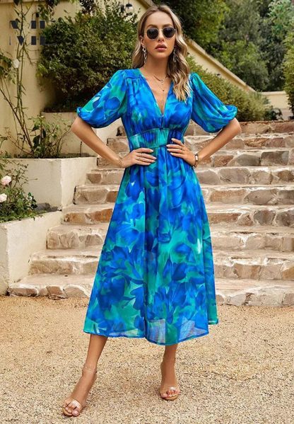 Aurélienne | Robe Midi Fleurie Col V pour Mariage Invitée