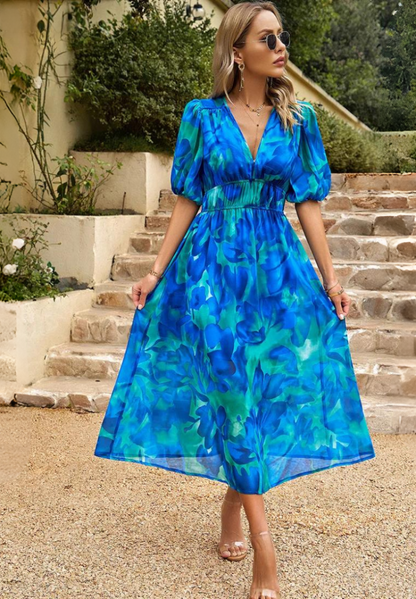 Aurélienne | Robe Midi Fleurie Col V pour Mariage Invitée