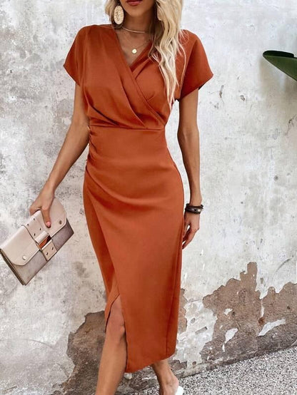 Aliénor | Robe Midi Cérémonie Portefeuille Col V