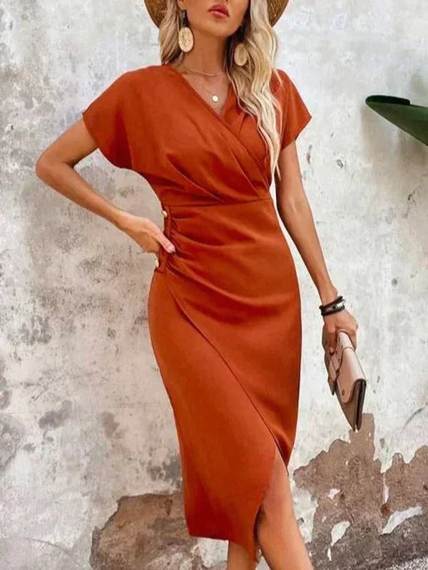 Aliénor | Robe Midi Cérémonie Portefeuille Col V
