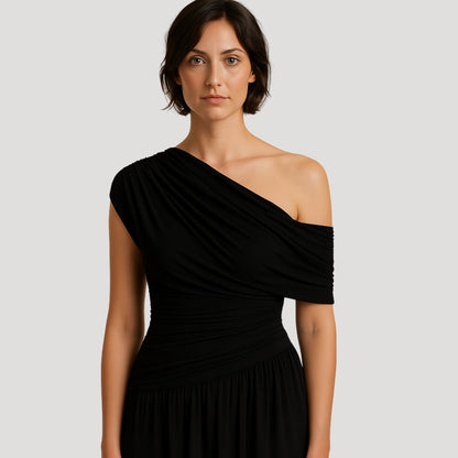 Josseline | Robe Longue Une Épaule Drapée pour Soirée