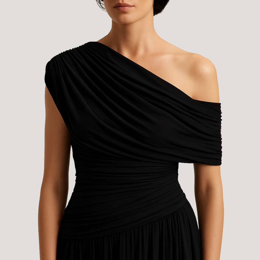 Josseline | Robe Longue Une Épaule Drapée pour Soirée