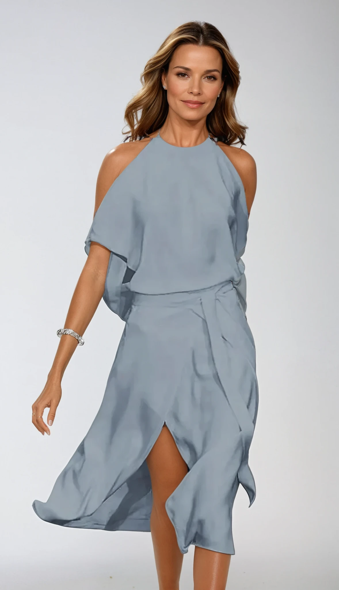 Eudeline | Robe Midi Portefeuille Col Halter Fendue