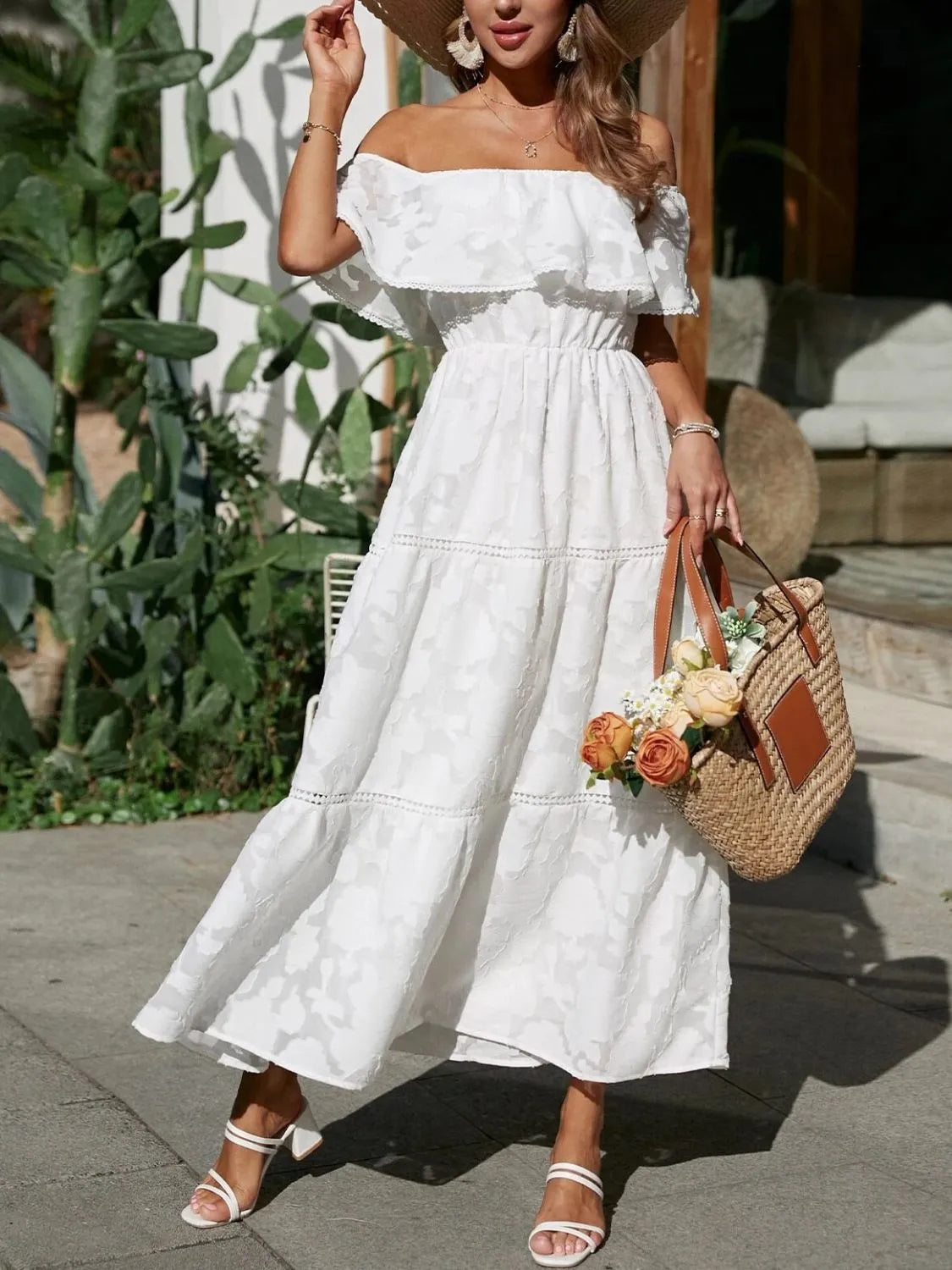 Tess | Robe Midi Cérémonie Épaules Dénudées à Volants