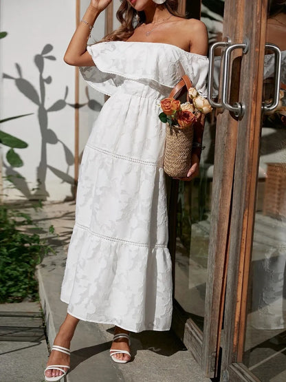 Tess | Robe Midi Cérémonie Épaules Dénudées à Volants