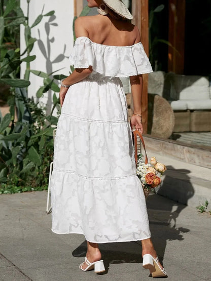 Tess | Robe Midi Cérémonie Épaules Dénudées à Volants