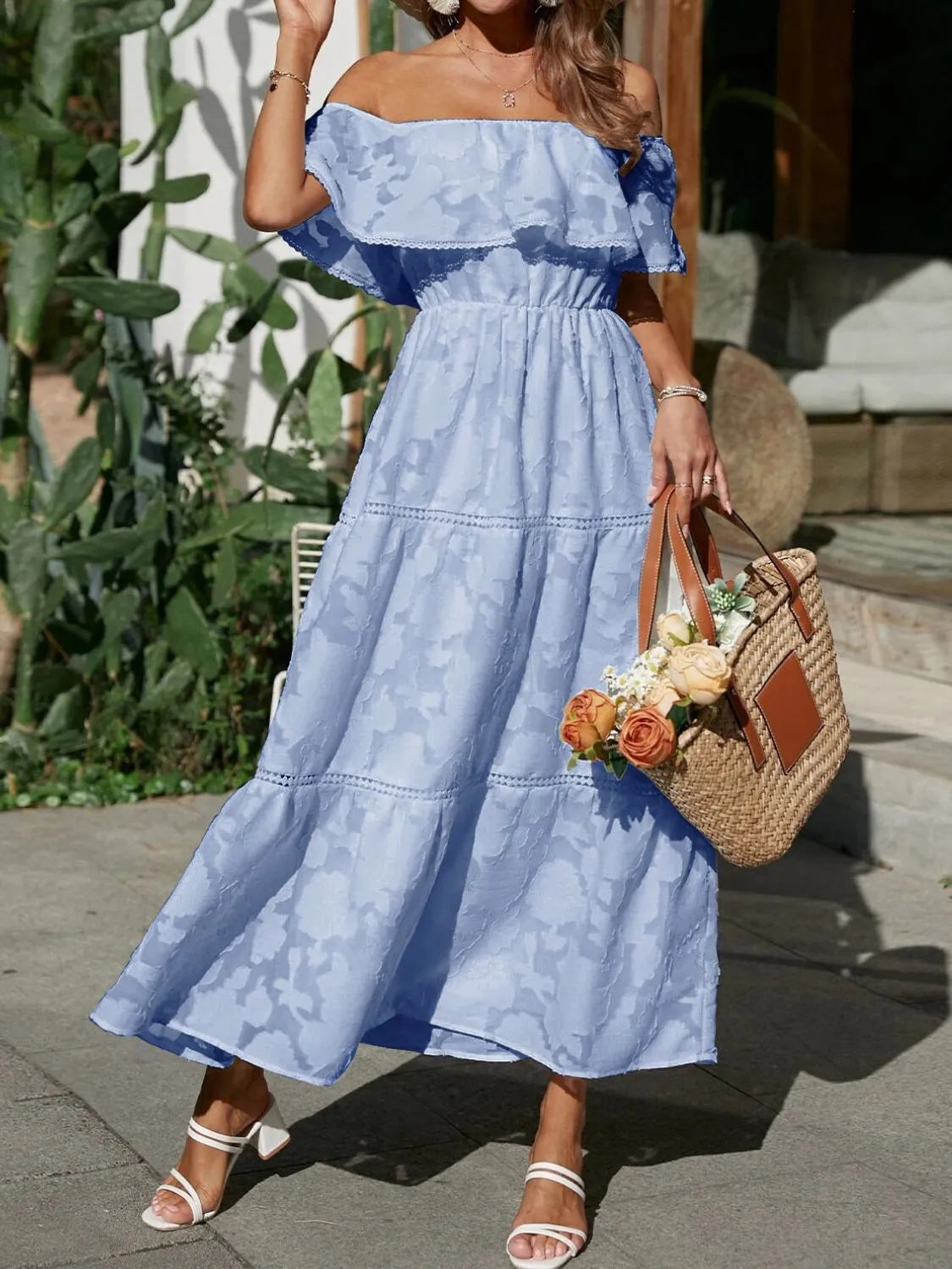 Tess | Robe Midi Cérémonie Épaules Dénudées à Volants