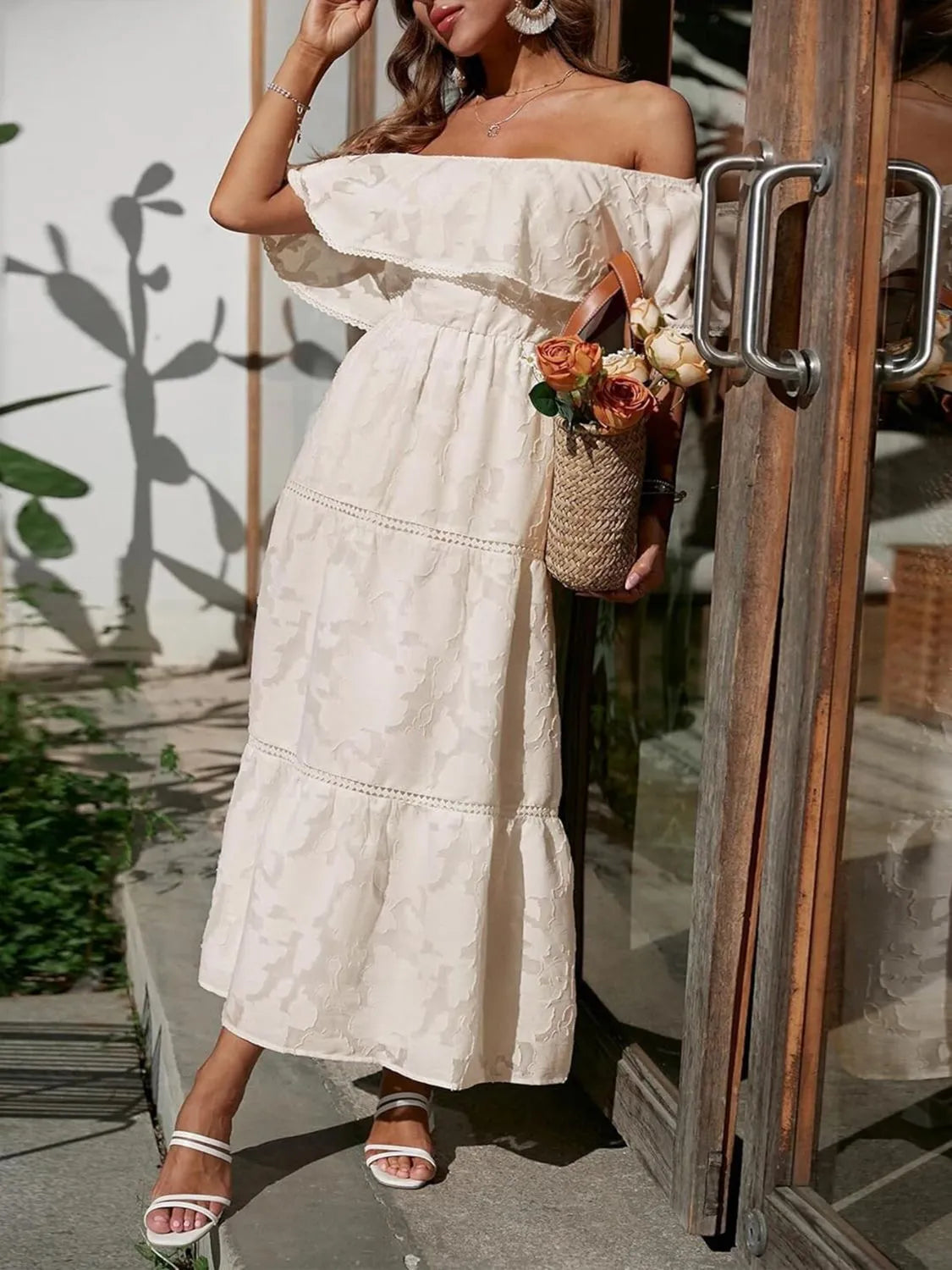 Tess | Robe Midi Cérémonie Épaules Dénudées à Volants