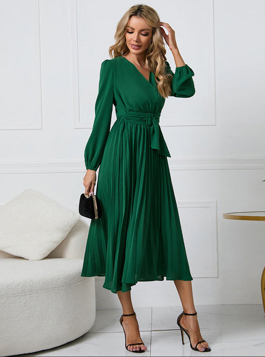 Sénéquine | Robe Midi Portefeuille Manches Longues Ceinturée