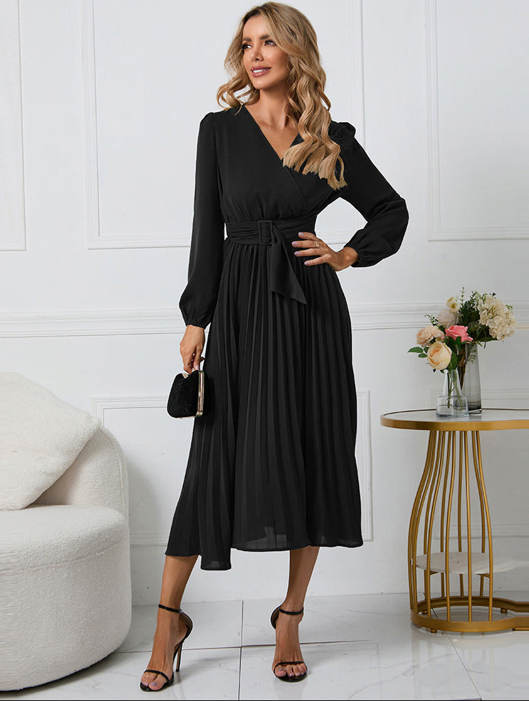 Sénéquine | Robe Midi Portefeuille Manches Longues Ceinturée