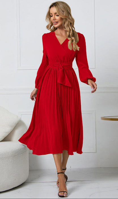 Sénéquine | Robe Midi Portefeuille Manches Longues Ceinturée