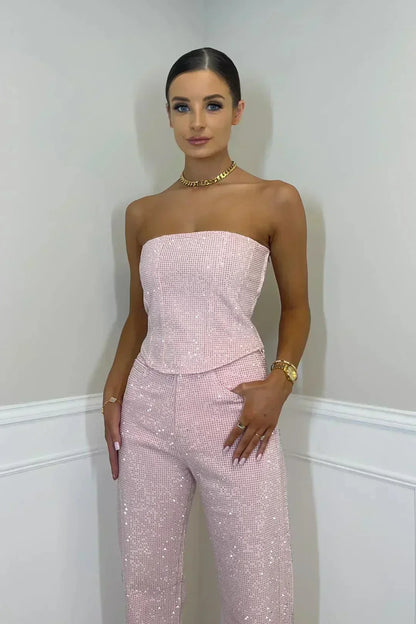 Jacquine | Combinaison Denim Bustier Strass à Poches