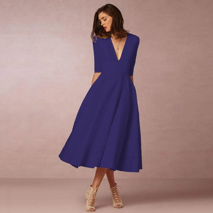 Ysoline | Robe Midi Plissée Col V Manches Coudes