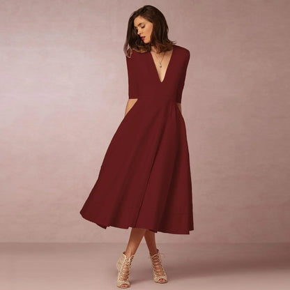 Ysoline | Robe Midi Plissée Col V Manches Coudes