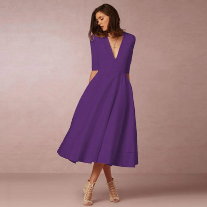 Ysoline | Robe Midi Plissée Col V Manches Coudes