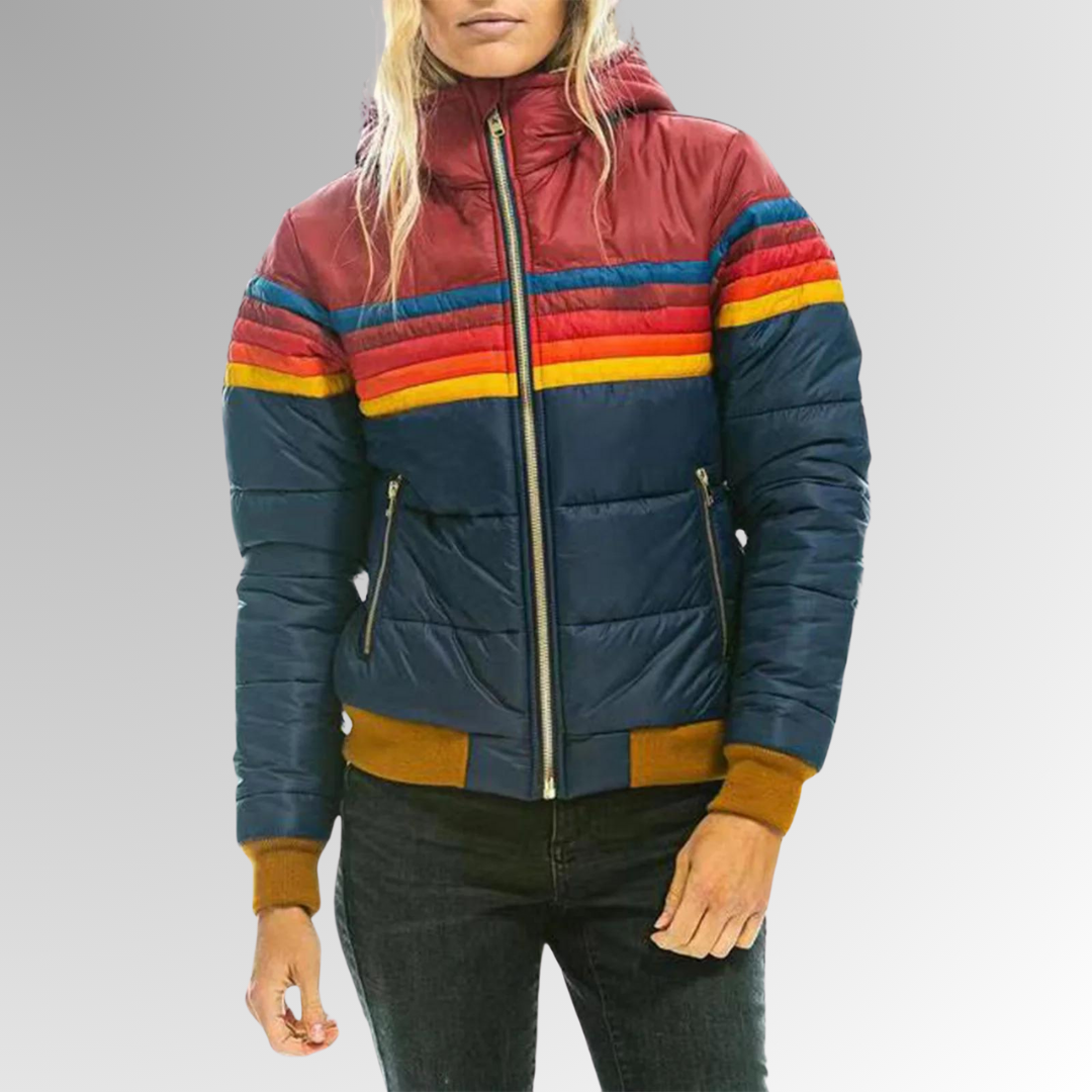 Doudoune à capuche femme à bandes contrastées