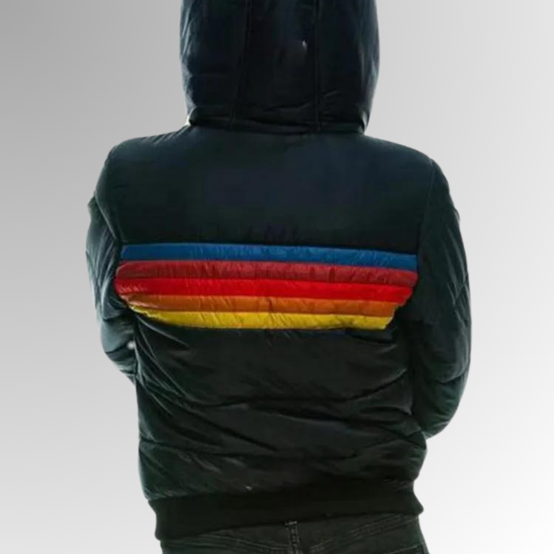 Doudoune à capuche femme à bandes contrastées