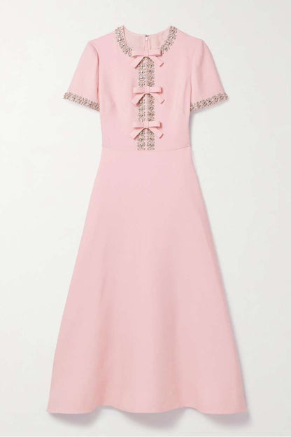 Pierrette | Robe Midi Évasée Nœud Cristal