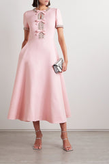 Pierrette | Robe Midi Évasée Nœud Cristal