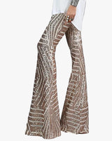 Pantalon évasé femme à sequins, taille élastique et jambe fluide