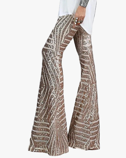 Pantalon évasé femme à sequins, taille élastique et jambe fluide
